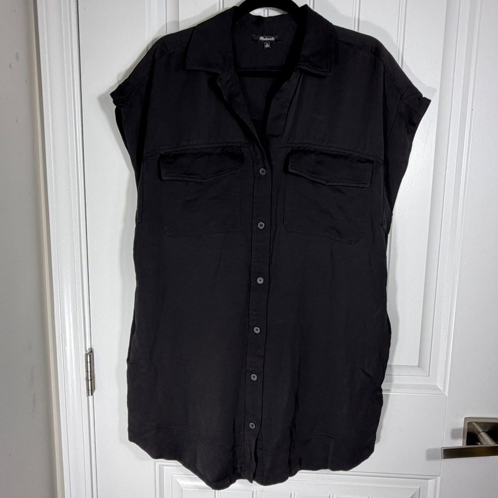 Madewell Womens Black Short Sleeve Button Down Utility Shirt Dress Size M